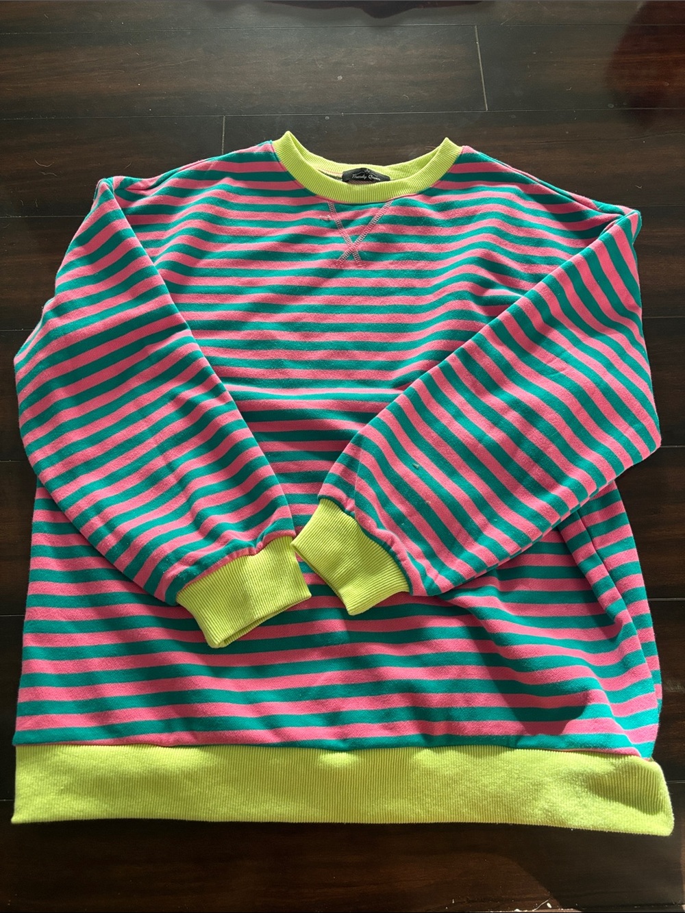 Like and pink striped crew neck sweater